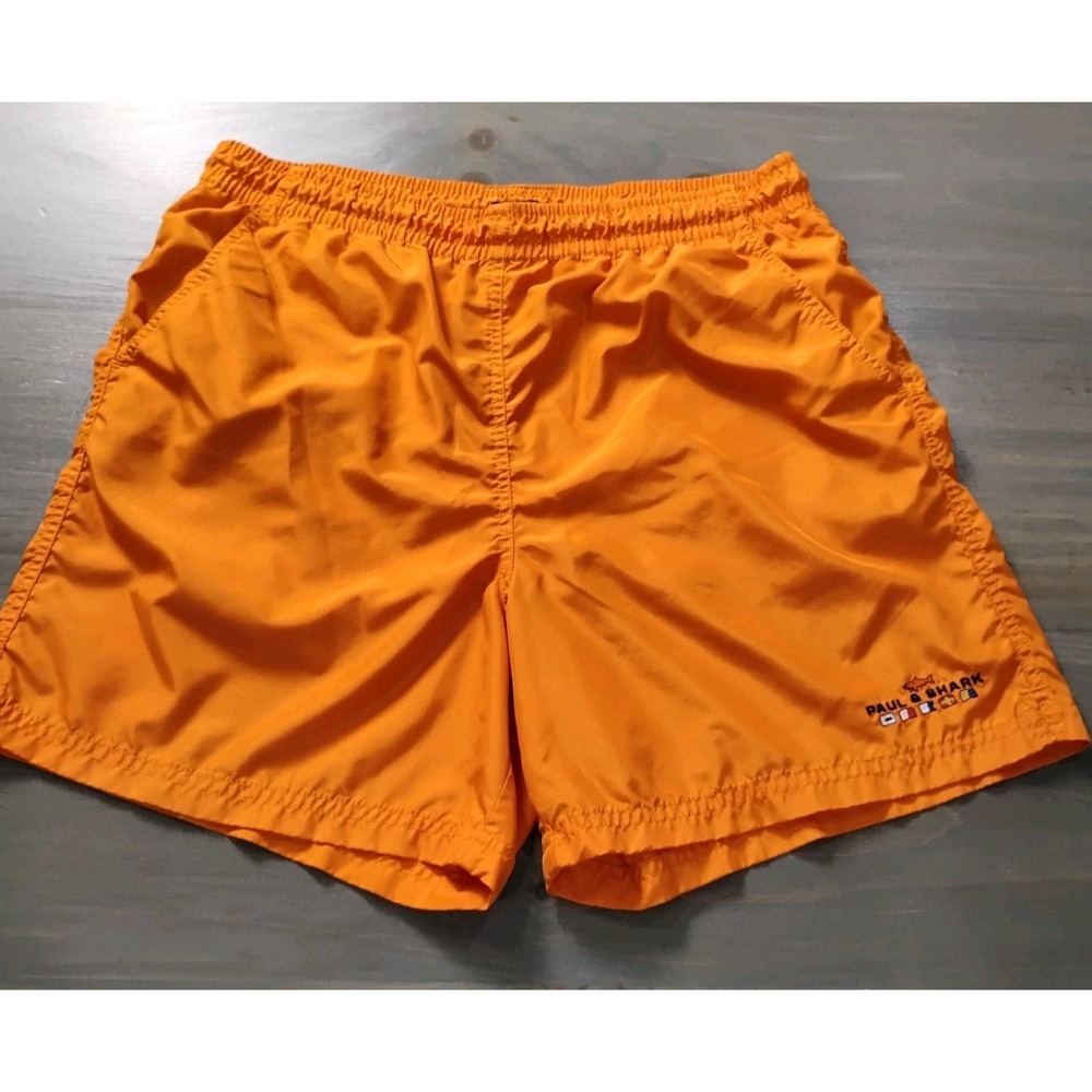 Paul & Shark Swim Trunks Men's Medium Orange Logo Lined Shorts Italy Yachting